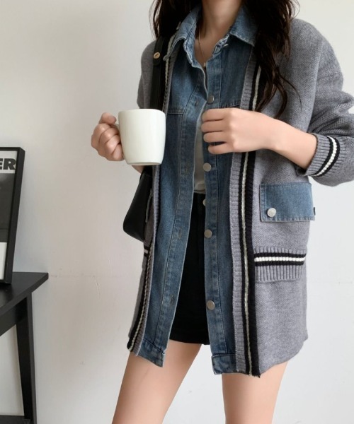 ABITOKYO(アビトーキョー)の「デニムドッキングニットカーディガン(カーディガン/ボレロ・レディース・ブラック/アイボリー/グレー・FREE)」の12枚目の写真
