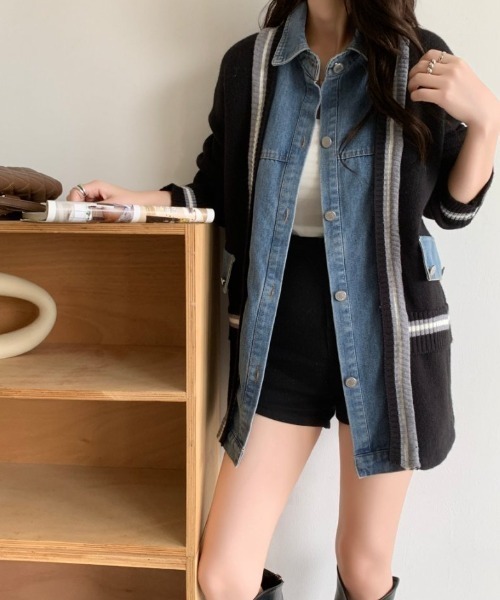 ABITOKYO(アビトーキョー)の「デニムドッキングニットカーディガン(カーディガン/ボレロ・レディース・ブラック/アイボリー/グレー・FREE)」の11枚目の写真