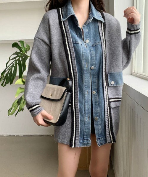 ABITOKYO(アビトーキョー)の「デニムドッキングニットカーディガン(カーディガン/ボレロ・レディース・ブラック/アイボリー/グレー・FREE)」の8枚目の写真