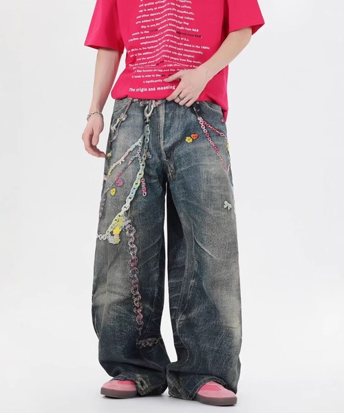 WESTSEA（ウエストシー）の「カラフルチェーンプリント デニムライク ワイドパンツ（その他パンツ・レディース・ブルー・M/L）」の5枚目の写真