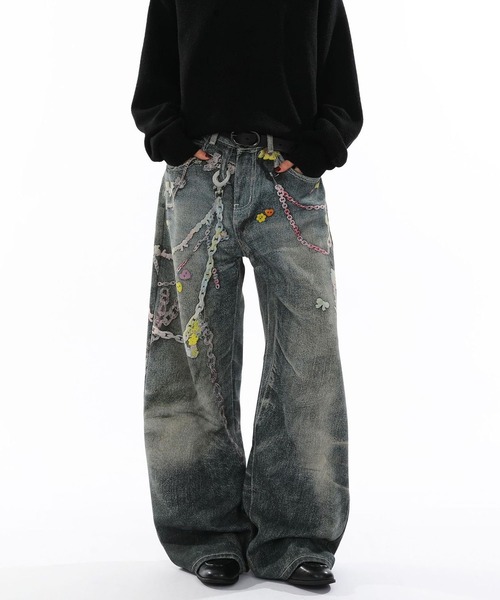 WESTSEA（ウエストシー）の「カラフルチェーンプリント デニムライク ワイドパンツ（その他パンツ・レディース・ブルー・M/L）」の6枚目の写真