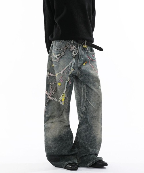 WESTSEA（ウエストシー）の「カラフルチェーンプリント デニムライク ワイドパンツ（その他パンツ・レディース・ブルー・M/L）」の7枚目の写真