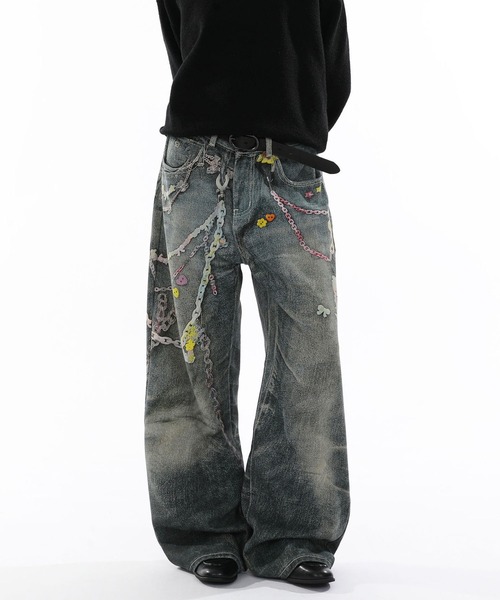 WESTSEA（ウエストシー）の「カラフルチェーンプリント デニムライク ワイドパンツ（その他パンツ・レディース・ブルー・M/L）」の8枚目の写真
