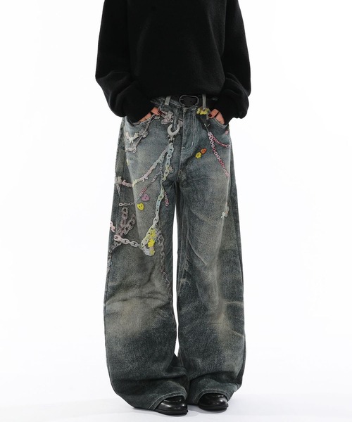 WESTSEA（ウエストシー）の「カラフルチェーンプリント デニムライク ワイドパンツ（その他パンツ・レディース・ブルー・M/L）」の9枚目の写真