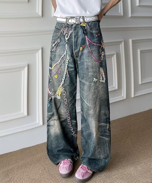 WESTSEA（ウエストシー）の「カラフルチェーンプリント デニムライク ワイドパンツ（その他パンツ・レディース・ブルー・M/L）」の11枚目の写真