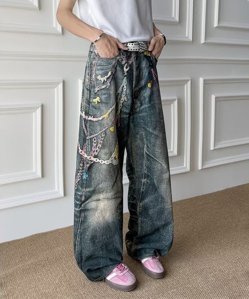 WESTSEA（ウエストシー）の「カラフルチェーンプリント デニムライク ワイドパンツ（その他パンツ・レディース・ブルー・M/L）」の12枚目の写真