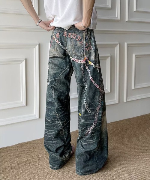 WESTSEA（ウエストシー）の「カラフルチェーンプリント デニムライク ワイドパンツ（その他パンツ・レディース・ブルー・M/L）」の13枚目の写真