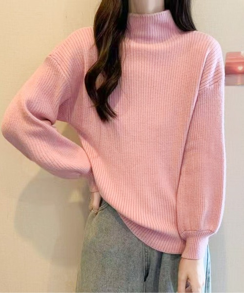 AMAJI(アマジ)の「ハーフハイネックパフスリーブリブニットトップス(10color)(ニット/セーター・レディース・ホワイト/ブラウン/レッド/キャメル/ブラック/アイボリー/ライトピンク/グレー/ブルー/ライトブラウン・FREE)」の9枚目の写真