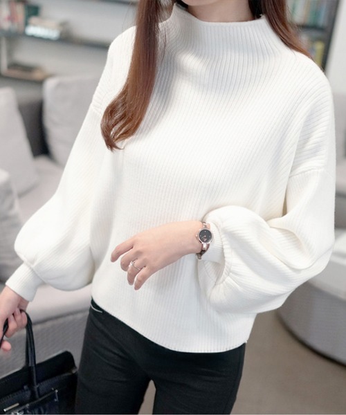 AMAJI(アマジ)の「ハーフハイネックパフスリーブリブニットトップス(10color)(ニット/セーター・レディース・ホワイト/ブラウン/レッド/キャメル/ブラック/アイボリー/ライトピンク/グレー/ブルー/ライトブラウン・FREE)」の22枚目の写真