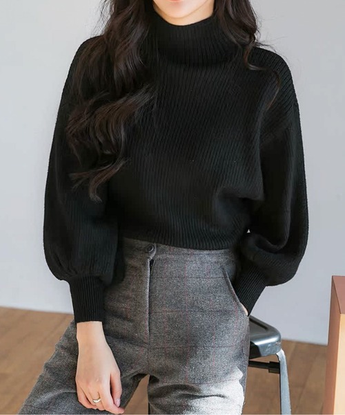 AMAJI(アマジ)の「ハーフハイネックパフスリーブリブニットトップス(10color)(ニット/セーター・レディース・ホワイト/ブラウン/レッド/キャメル/ブラック/アイボリー/ライトピンク/グレー/ブルー/ライトブラウン・FREE)」の16枚目の写真