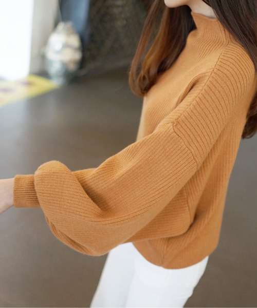 AMAJI(アマジ)の「ハーフハイネックパフスリーブリブニットトップス(10color)(ニット/セーター・レディース・ホワイト/ブラウン/レッド/キャメル/ブラック/アイボリー/ライトピンク/グレー/ブルー/ライトブラウン・FREE)」の18枚目の写真