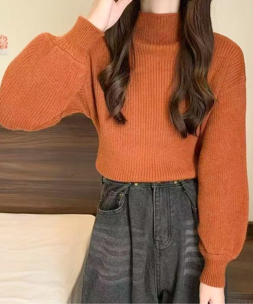 AMAJI(アマジ)の「ハーフハイネックパフスリーブリブニットトップス(10color)(ニット/セーター・レディース・ホワイト/ブラウン/レッド/キャメル/ブラック/アイボリー/ライトピンク/グレー/ブルー/ライトブラウン・FREE)」の12枚目の写真