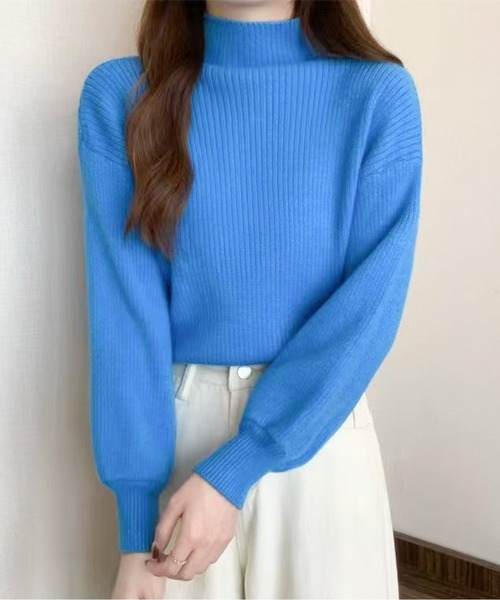 AMAJI(アマジ)の「ハーフハイネックパフスリーブリブニットトップス(10color)(ニット/セーター・レディース・ホワイト/ブラウン/レッド/キャメル/ブラック/アイボリー/ライトピンク/グレー/ブルー/ライトブラウン・FREE)」の13枚目の写真
