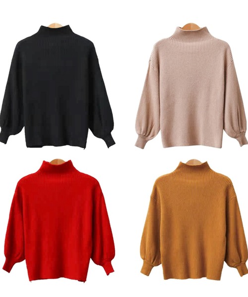 AMAJI(アマジ)の「ハーフハイネックパフスリーブリブニットトップス(10color)(ニット/セーター・レディース・ホワイト/ブラウン/レッド/キャメル/ブラック/アイボリー/ライトピンク/グレー/ブルー/ライトブラウン・FREE)」の15枚目の写真