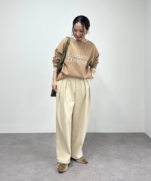 【てる】スラックス　ベージュ S M/Lサイズ展開】ツータック起毛スラックスパンツ（スラックス）｜PUAL