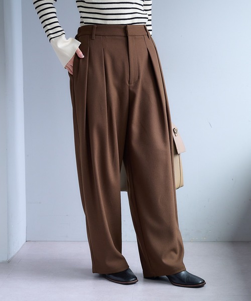 M/Lサイズ展開】ツータック起毛スラックスパンツ（スラックス）｜PUAL