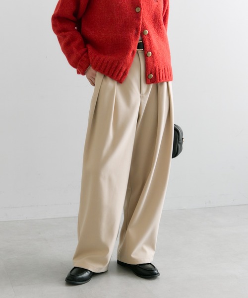 セール】【M/Lサイズ展開】ツータック起毛スラックスパンツ