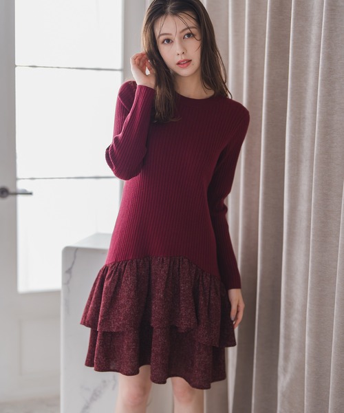MISCH MASCH(ミッシュマッシュ)の「ツイードドッキングミニワンピース(ワンピース・レディース・ブラック×ホワイト/レッド・フリ-)」の1枚目の写真