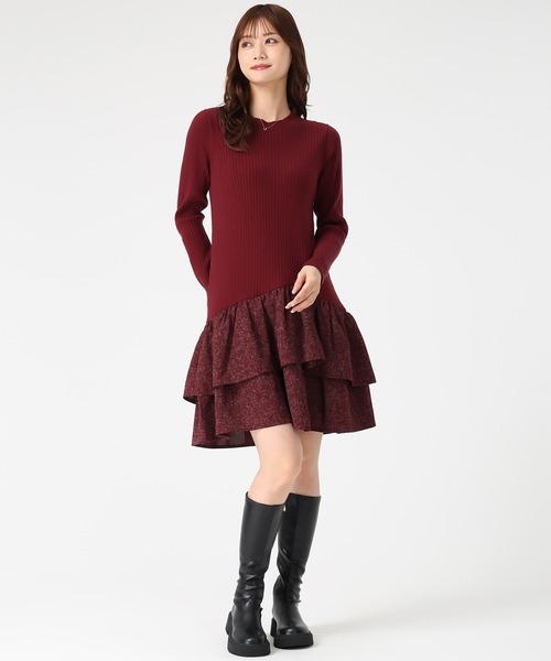 セール】2025秋冬新作 ツイードドッキングミニワンピース（ワンピース