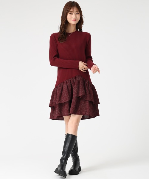 MISCH MASCH(ミッシュマッシュ)の「ツイードドッキングミニワンピース(ワンピース・レディース・ブラック×ホワイト/レッド・フリ-)」の4枚目の写真