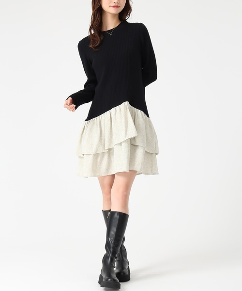 MISCH MASCH(ミッシュマッシュ)の「ツイードドッキングミニワンピース(ワンピース・レディース・ブラック×ホワイト/レッド・フリ-)」の19枚目の写真
