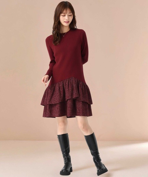 MISCH MASCH(ミッシュマッシュ)の「ツイードドッキングミニワンピース(ワンピース・レディース・ブラック×ホワイト/レッド・フリ-)」の16枚目の写真