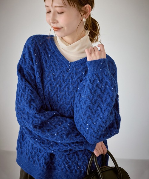 ROPE' PICNIC（ロペピクニック）の「ミニフラワースパンコールニット（ニット/セーター・レディース・キナリ/ブルー/ブラック・FREE）」の3枚目の写真
