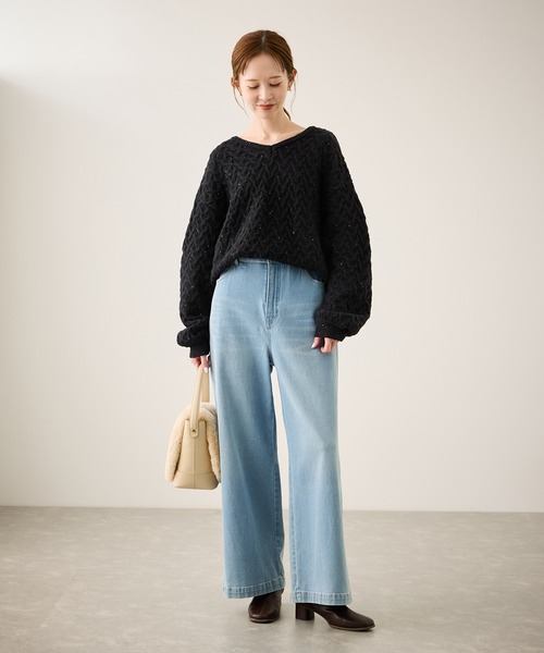 ROPE' PICNIC（ロペピクニック）の「ミニフラワースパンコールニット（ニット/セーター・レディース・キナリ/ブルー/ブラック・FREE）」の4枚目の写真