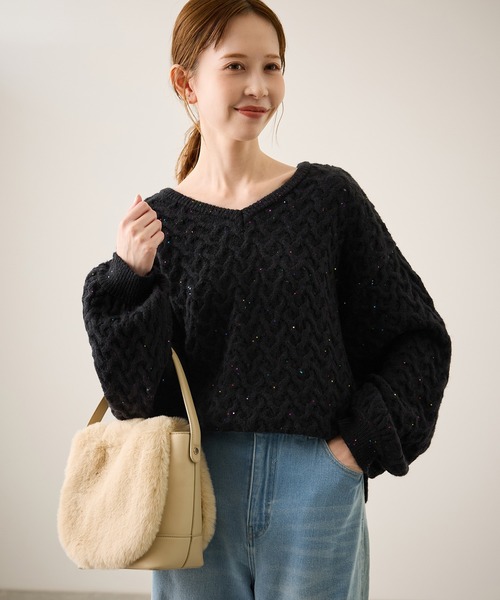 ROPE' PICNIC（ロペピクニック）の「ミニフラワースパンコールニット（ニット/セーター・レディース・キナリ/ブルー/ブラック・FREE）」の7枚目の写真