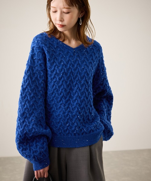 ROPE' PICNIC（ロペピクニック）の「ミニフラワースパンコールニット（ニット/セーター・レディース・キナリ/ブルー/ブラック・FREE）」の17枚目の写真