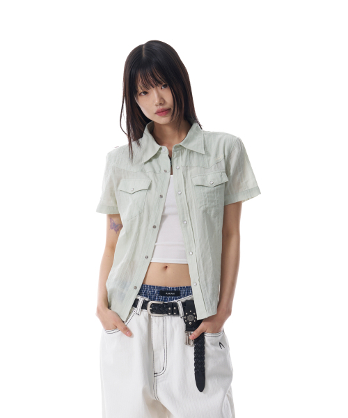 AAKAM（アーカム）の「Patterned Western Half Shirts (Green)（シャツ/ブラウス・レディース・その他・1/2）」の3枚目の写真