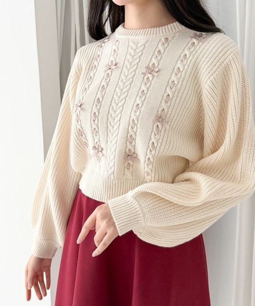 F i.n.t（フィント）の「フロントはしごプチリボンニットプルオーバー/fint フィント（ニット/セーター・レディース・ミント/アイボリー・FREE）」の4枚目の写真