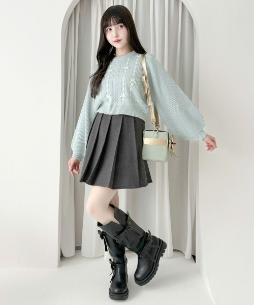 F i.n.t（フィント）の「フロントはしごプチリボンニットプルオーバー/fint フィント（ニット/セーター・レディース・ミント/アイボリー・FREE）」の7枚目の写真