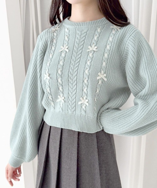 F i.n.t（フィント）の「フロントはしごプチリボンニットプルオーバー/fint フィント（ニット/セーター・レディース・ミント/アイボリー・FREE）」の8枚目の写真