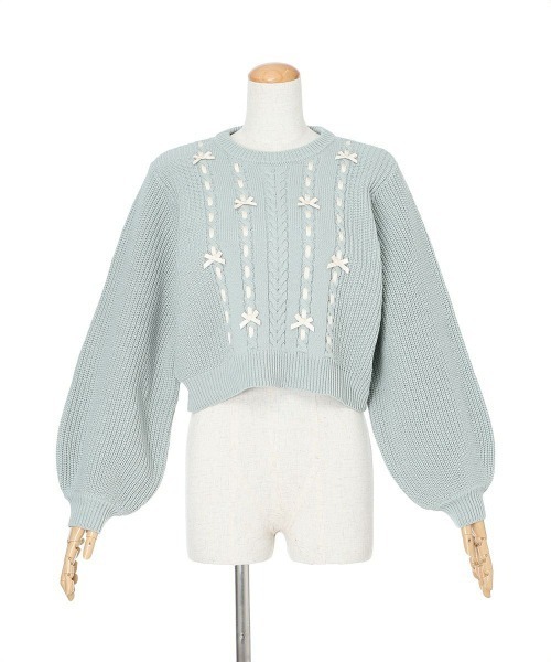 F i.n.t（フィント）の「フロントはしごプチリボンニットプルオーバー/fint フィント（ニット/セーター・レディース・ミント/アイボリー・FREE）」の11枚目の写真