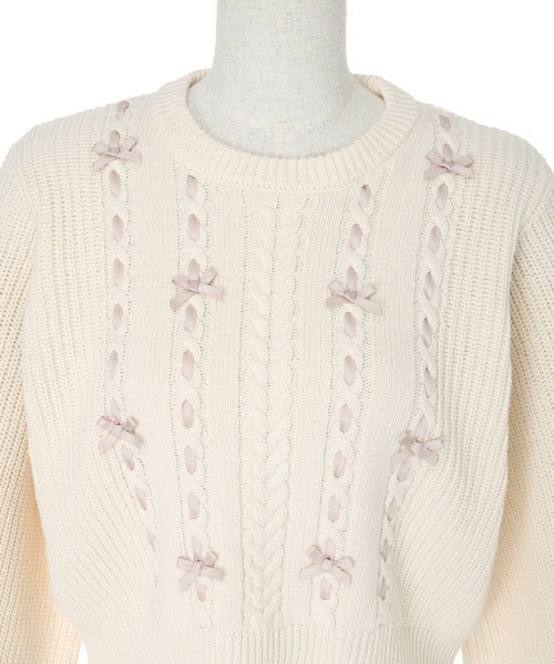 F i.n.t（フィント）の「フロントはしごプチリボンニットプルオーバー/fint フィント（ニット/セーター・レディース・ミント/アイボリー・FREE）」の15枚目の写真