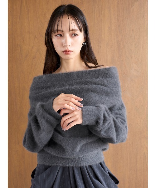 SNIDEL フォックスカシミヤオフショルプルオーバー　新作 HIGH QUALITY】フォックスカシミヤオフショルプルオーバー（ニット