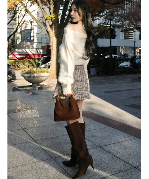 HIGH QUALITY】フォックスカシミヤオフショルプルオーバー（ニット