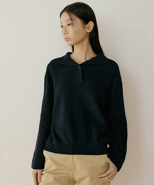 sailor collar knit top-navy