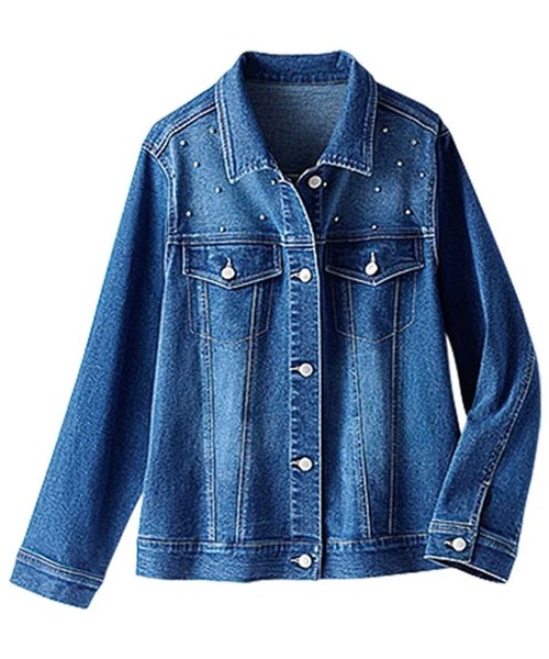 BELLUNA PLUS(ベルーナ)の「ビジュー付デニムジャケット(テーラードジャケット・レディース・ブルー・X-LARGE/LARGE/MEDIUM)」の4枚目の写真