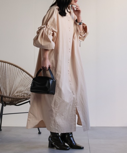ap retro（アプレトロ）の「ボリュームスリーブシャツワンピース（シャツワンピース・レディース・ベージュ/ブラック・FREE）」の7枚目の写真