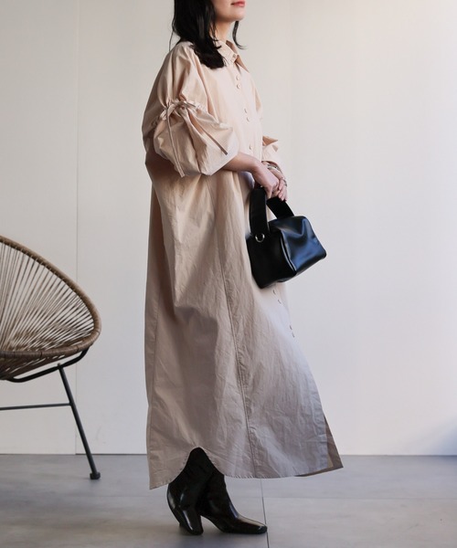 ap retro（アプレトロ）の「ボリュームスリーブシャツワンピース（シャツワンピース・レディース・ベージュ/ブラック・FREE）」の8枚目の写真