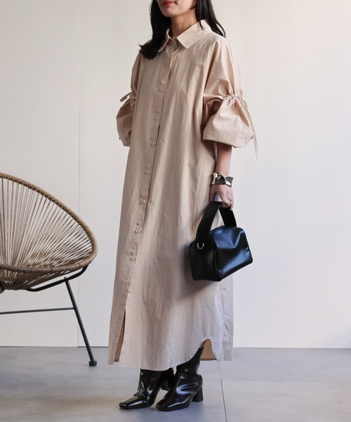 ap retro（アプレトロ）の「ボリュームスリーブシャツワンピース（シャツワンピース・レディース・ベージュ/ブラック・FREE）」の11枚目の写真
