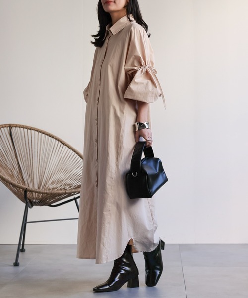 ap retro（アプレトロ）の「ボリュームスリーブシャツワンピース（シャツワンピース・レディース・ベージュ/ブラック・FREE）」の12枚目の写真