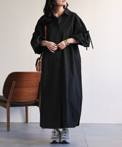 ap retro（アプレトロ）の「ボリュームスリーブシャツワンピース（シャツワンピース・レディース・ベージュ/ブラック・FREE）」の16枚目の写真
