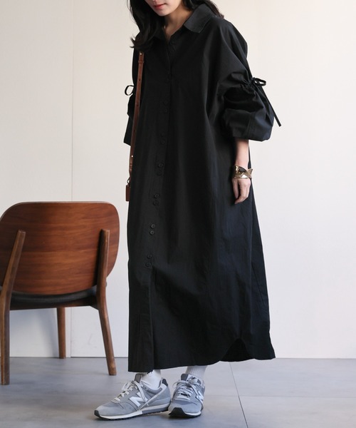 ap retro（アプレトロ）の「ボリュームスリーブシャツワンピース（シャツワンピース・レディース・ベージュ/ブラック・FREE）」の18枚目の写真