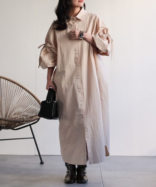 ap retro（アプレトロ）の「ボリュームスリーブシャツワンピース（シャツワンピース・レディース・ベージュ/ブラック・FREE）」の6枚目の写真