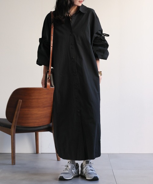 ap retro（アプレトロ）の「ボリュームスリーブシャツワンピース（シャツワンピース・レディース・ベージュ/ブラック・FREE）」の15枚目の写真