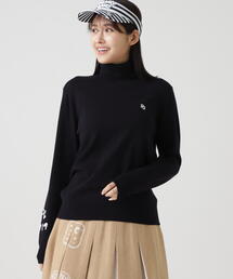 PEARLY GATES★完売品ポンチローマTシャツ黒1 KEY NECK PONTE TEE：セットアップ キーネック ポンチTシャツ（Tシャツ