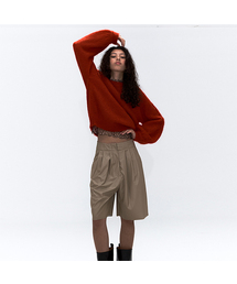 ERER（エルエル）の「ボックスプリーツフェイクレザーショートパンツ ベージュ（その他パンツ）」